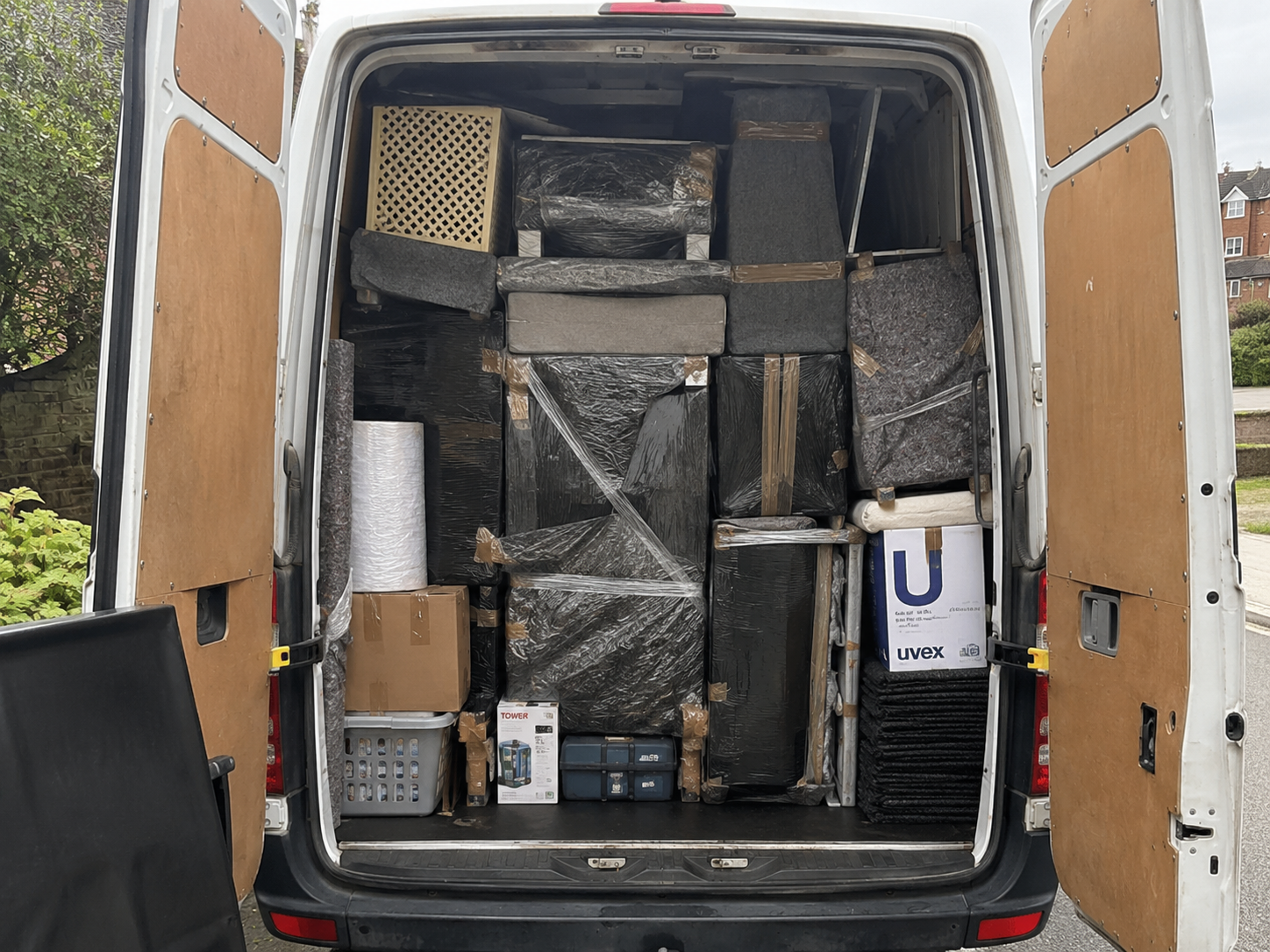 Fully loaded transit van ready for a house removal